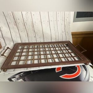 Vintage Bombay Square Lattice Center Gilt Metal Decorative Serving Tray 1992